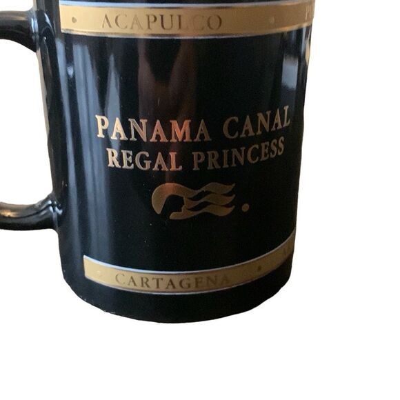 Pre Owned Regal Princess Panama Canal Cruise Coffee Mug Cup Gold Blue - Picture 2 of 11